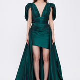 Evening Dress with Short Front and Long Sleeve Slits at the Back