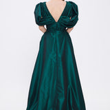 Evening Dress with Short Front and Long Sleeve Slits at the Back
