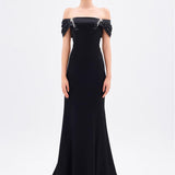 Fish Cut Low Sleeve Long Evening Dress - 9190C