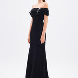 Fish Cut Low Sleeve Long Evening Dress - 9190C