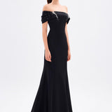 Fish Cut Low Sleeve Long Evening Dress - 9190C