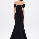 Fish Cut Low Sleeve Long Evening Dress - 9190C