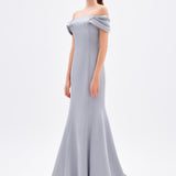 Fish Cut Low Sleeve Long Evening Dress - 9190C