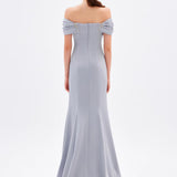 Fish Cut Low Sleeve Long Evening Dress - 9190C