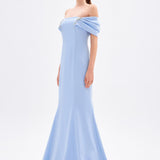 Fish Cut Low Sleeve Long Evening Dress - 9190C