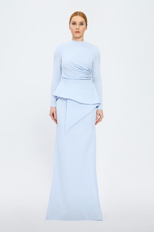 Fish Cut Round Neck Long Evening Dress