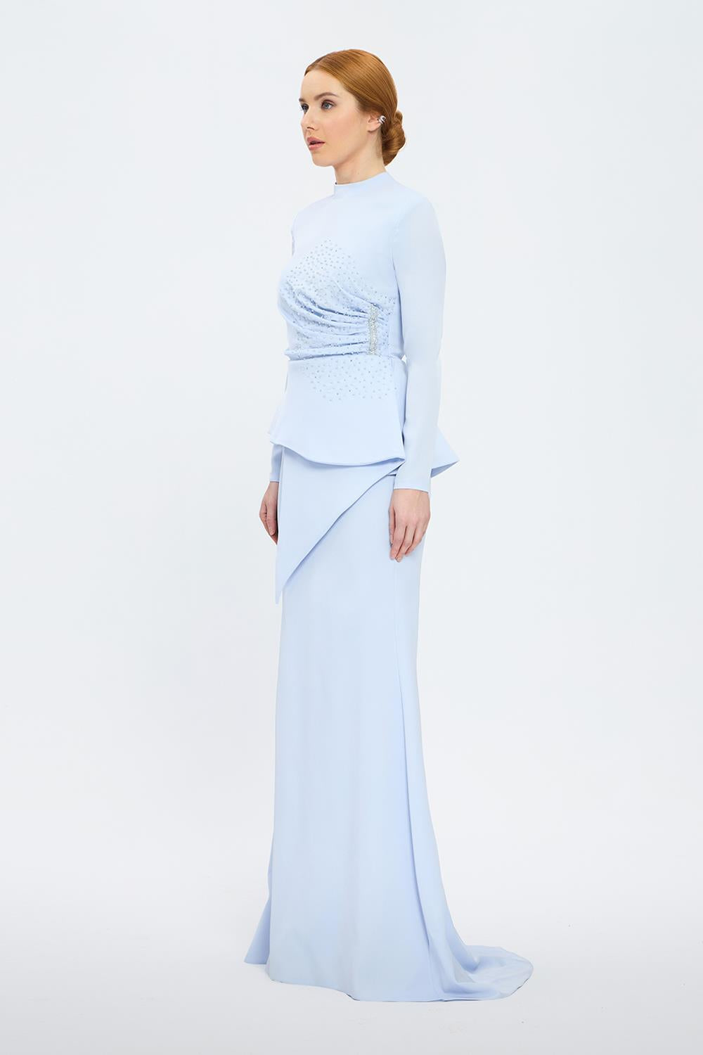 Fish Cut Round Neck Long Evening Dress