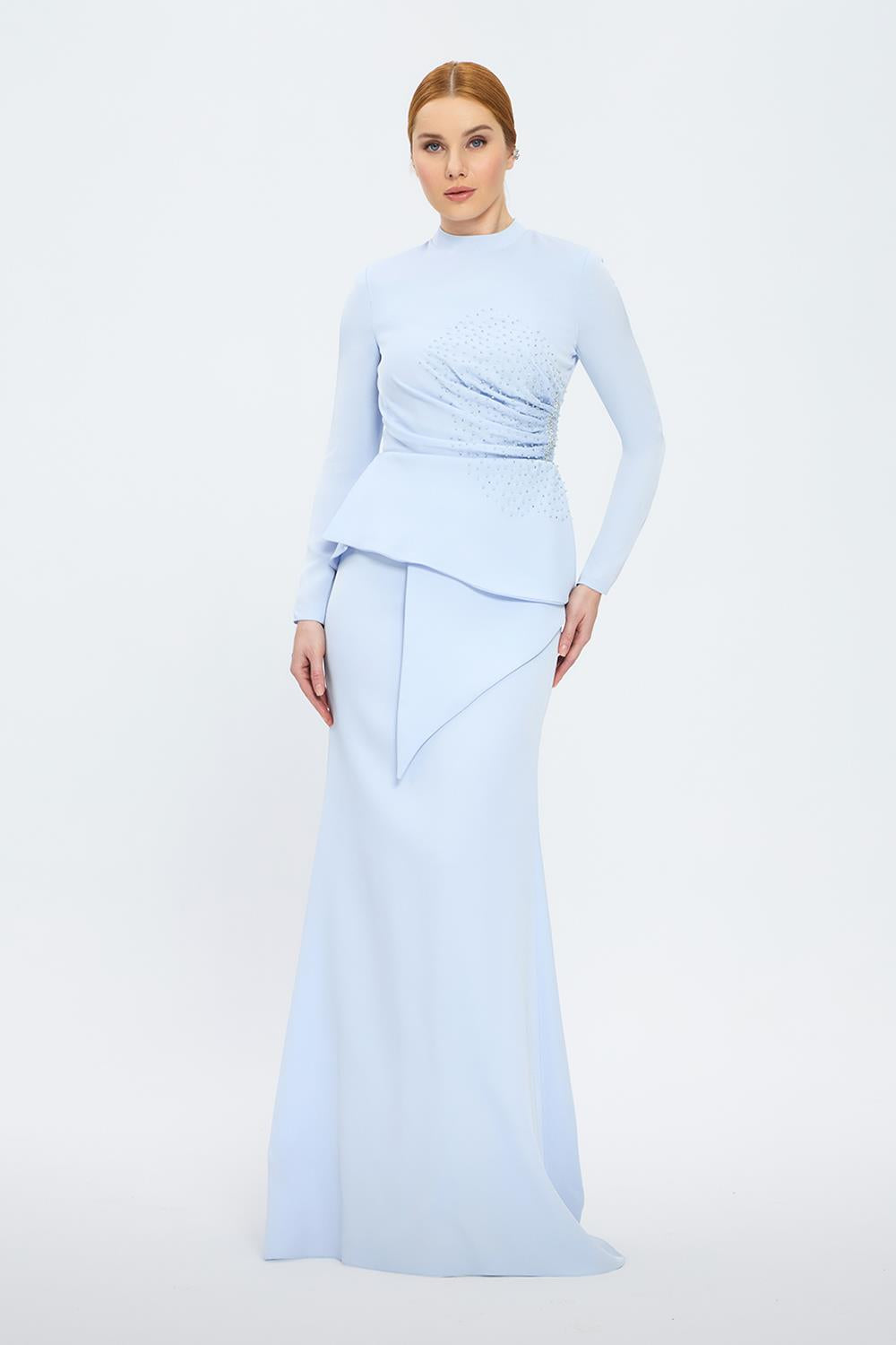 Fish Cut Round Neck Long Evening Dress