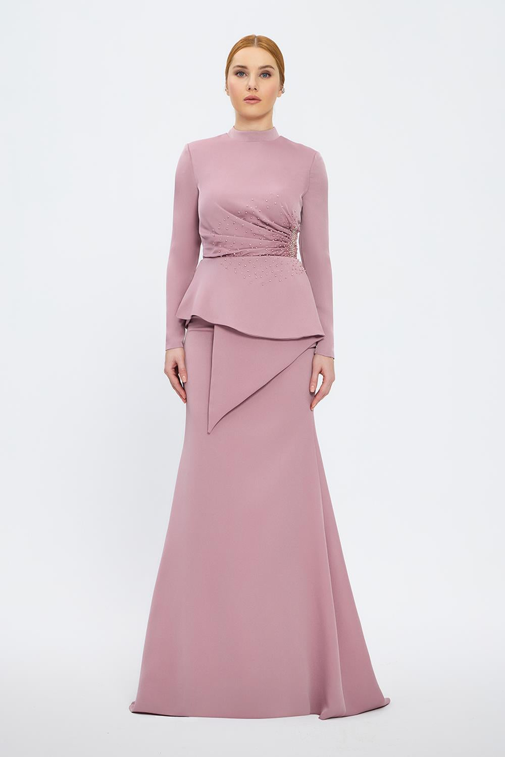 Fish Cut Round Neck Long Evening Dress