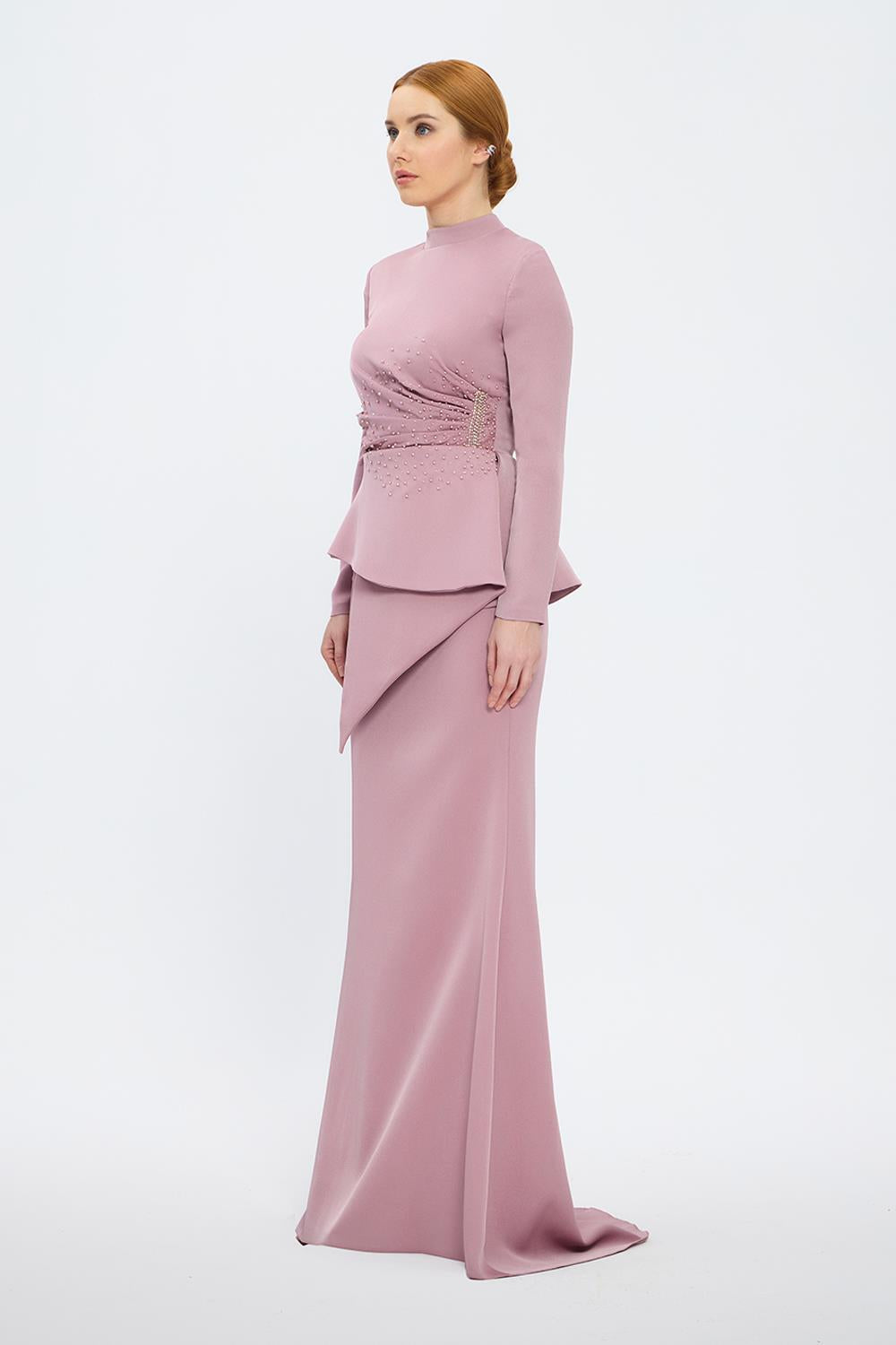 Fish Cut Round Neck Long Evening Dress