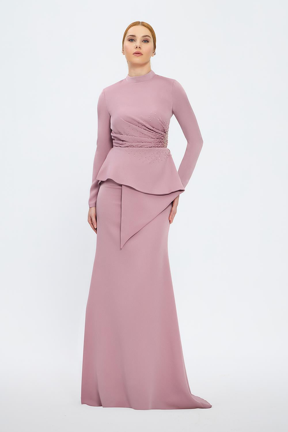 Fish Cut Round Neck Long Evening Dress