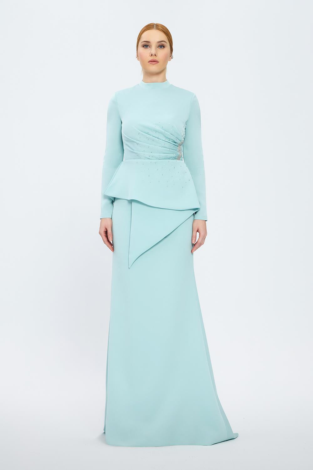 Fish Cut Round Neck Long Evening Dress