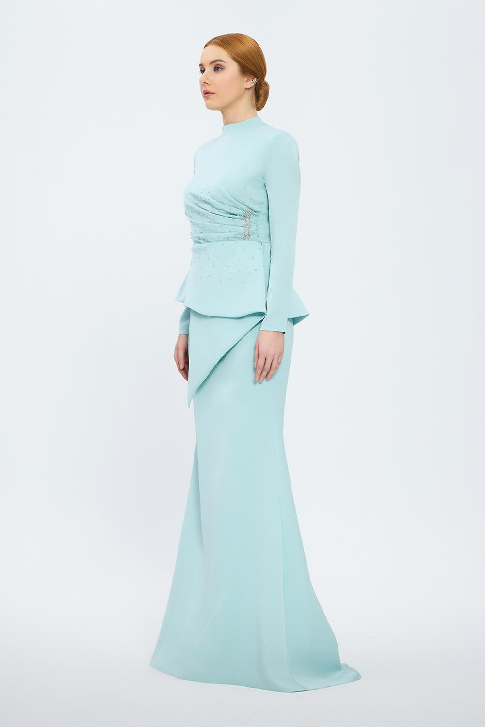 Fish Cut Round Neck Long Evening Dress