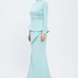 Fish Cut Round Neck Long Evening Dress