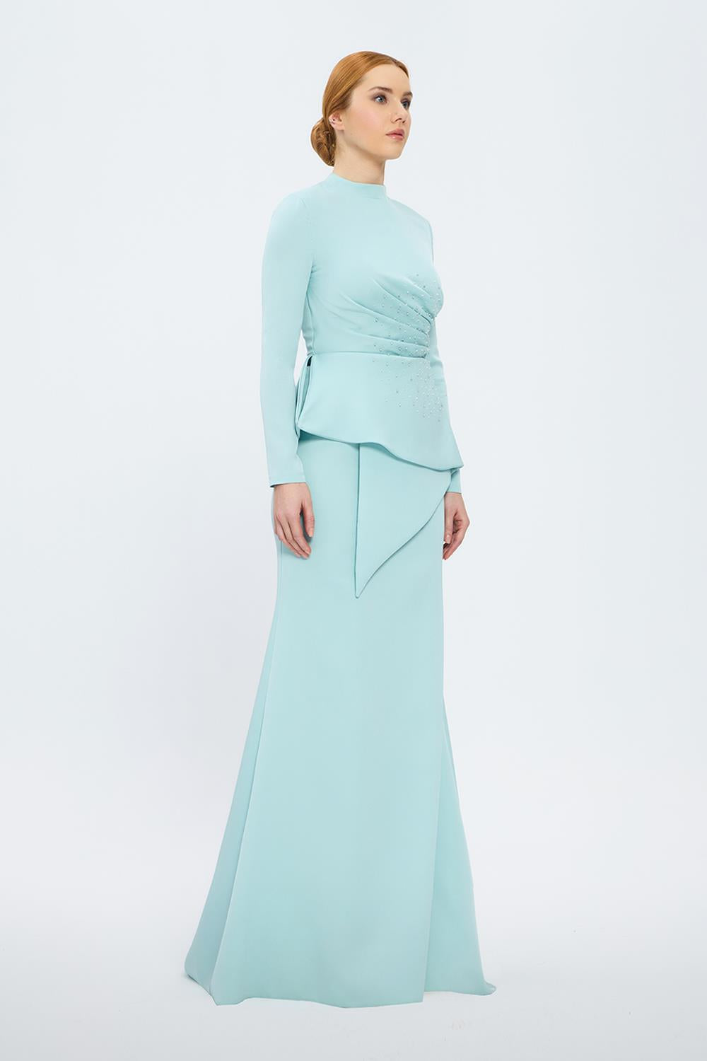 Fish Cut Round Neck Long Evening Dress