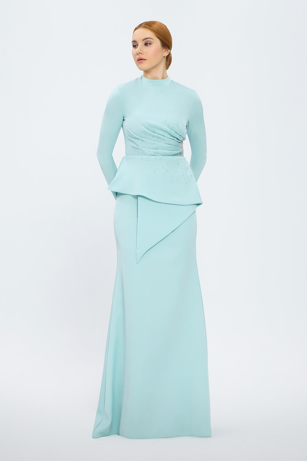 Fish Cut Round Neck Long Evening Dress