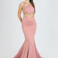 Fish Cut Rhinestone Embroidered Long Evening Dress