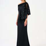 Stone Embroidered Fish Cut Long Evening Dress - 9166C