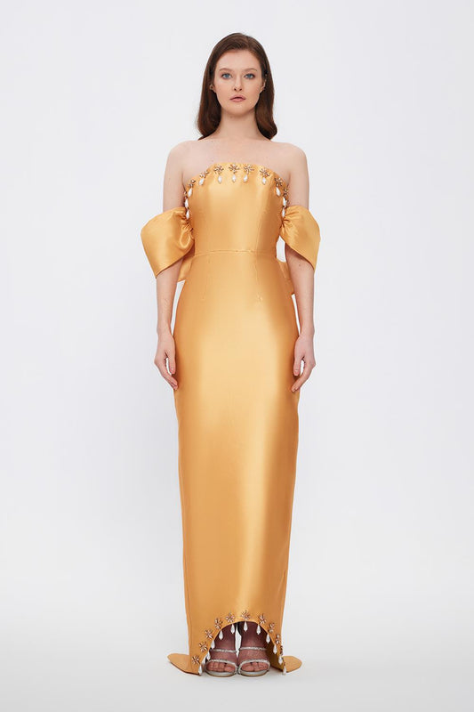 Flared Crepe Long Evening Dress - 2028C