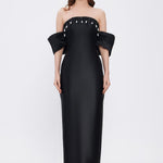 Flared Crepe Long Evening Dress