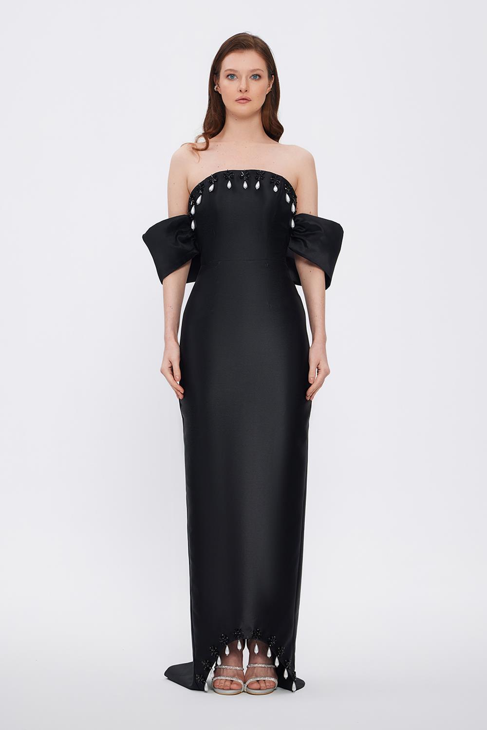 Flared Crepe Long Evening Dress