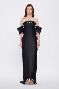 Flared Crepe Long Evening Dress