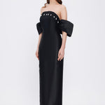 Flared Crepe Long Evening Dress