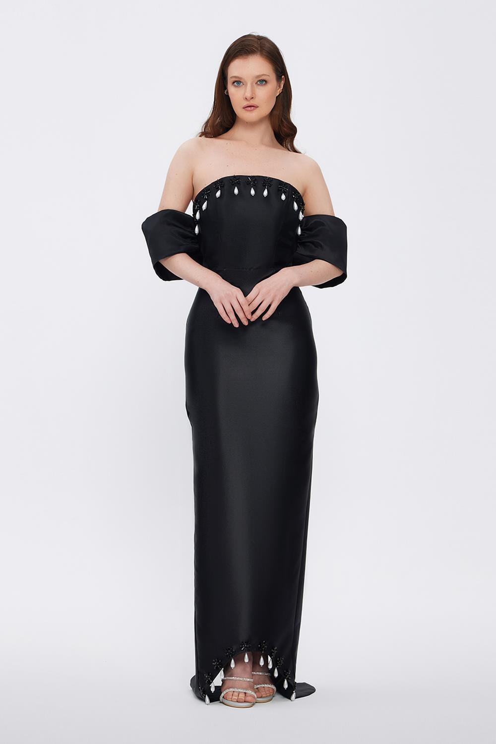 Flared Crepe Long Evening Dress