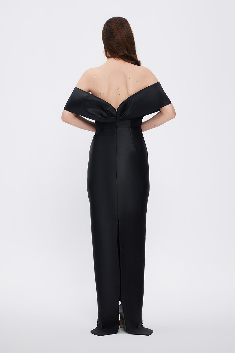 Flared Crepe Long Evening Dress