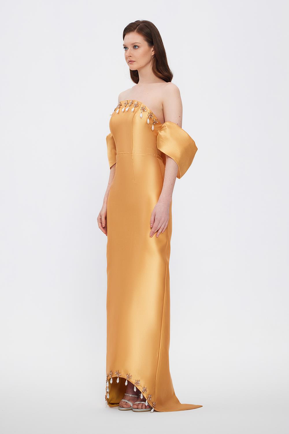 Flared Crepe Long Evening Dress