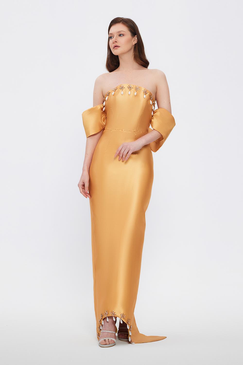 Flared Crepe Long Evening Dress