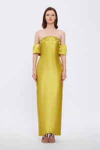 Flared Crepe Long Evening Dress