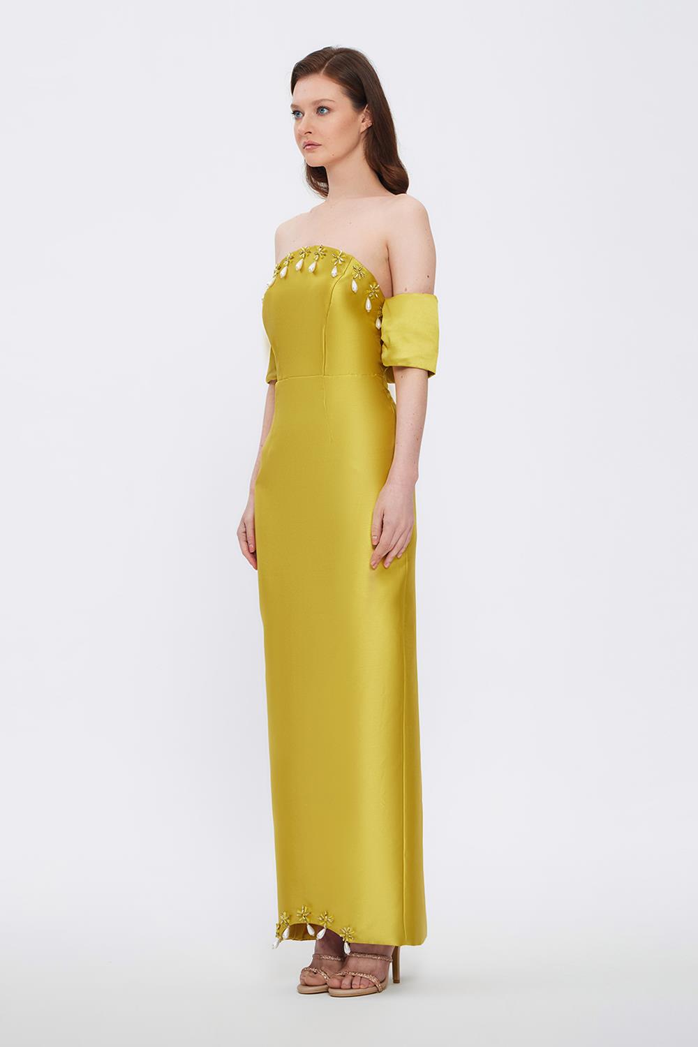 Flared Crepe Long Evening Dress