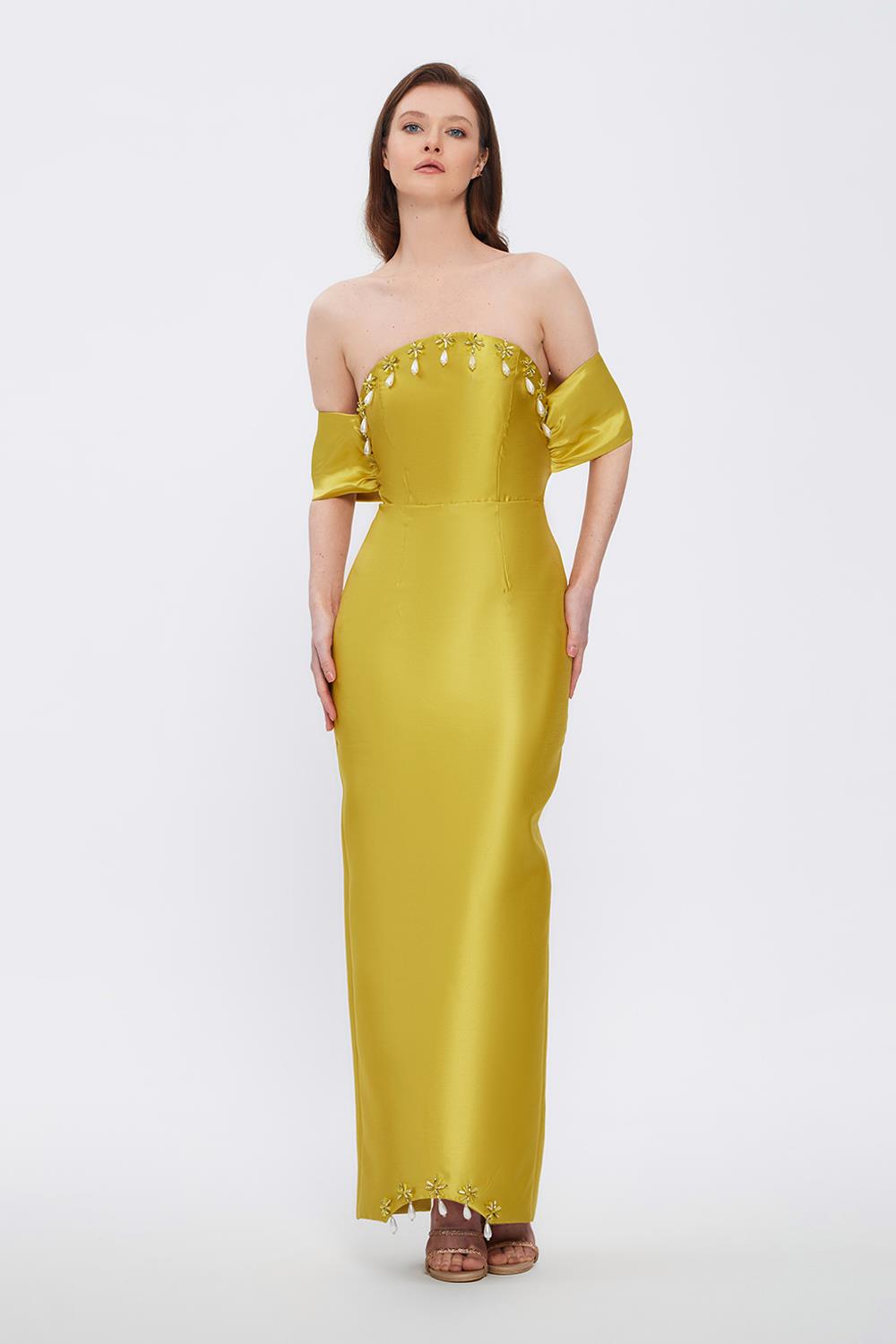 Flared Crepe Long Evening Dress