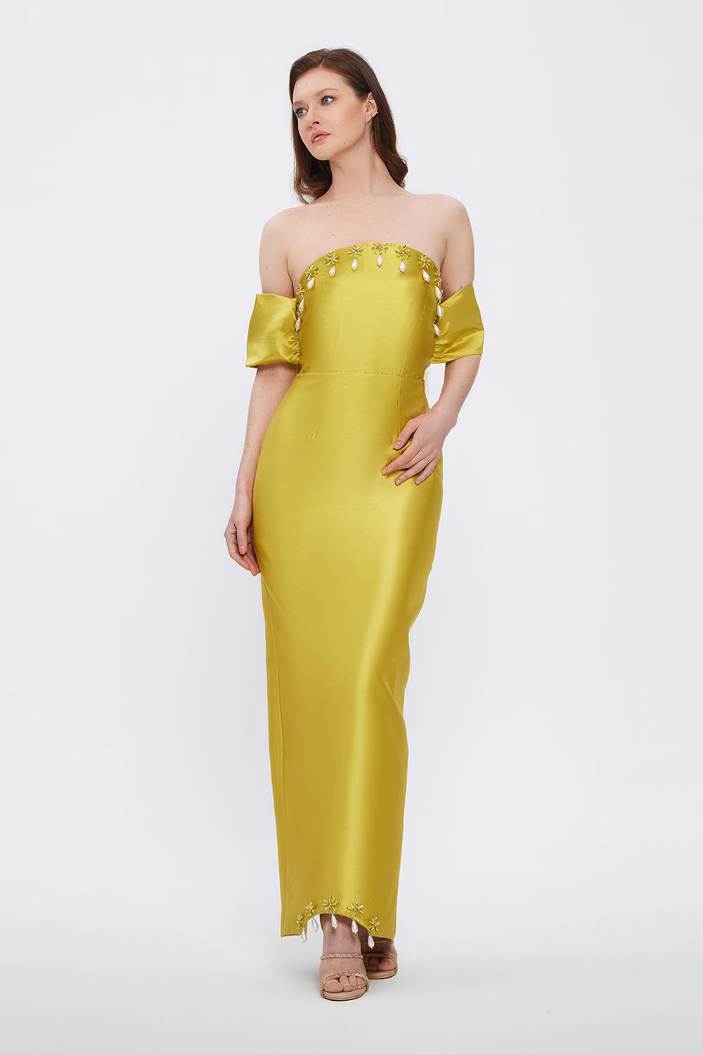 Flared Crepe Long Evening Dress