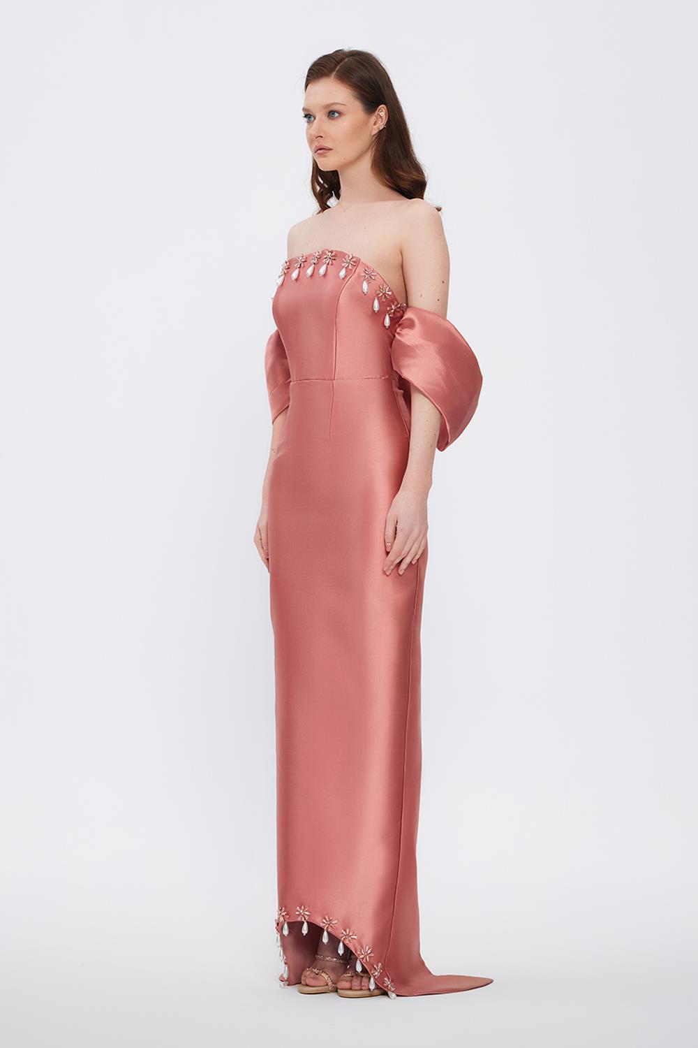 Flared Crepe Long Evening Dress