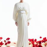 Puffy Sleeve Long Satin Dress - 2010W