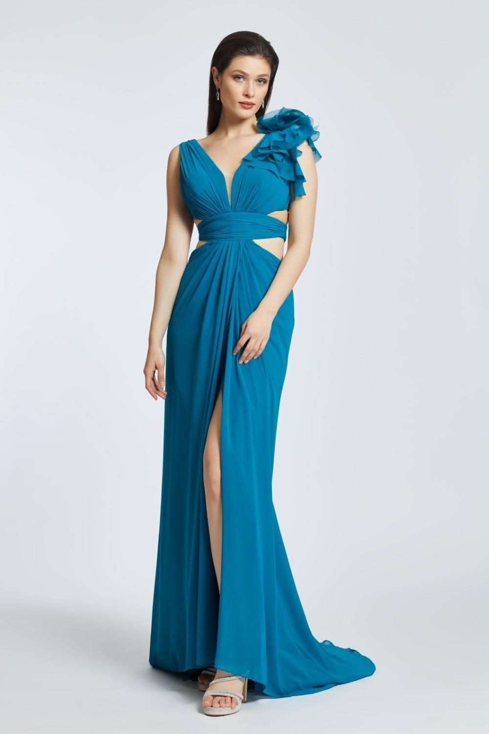 Floral Slit Long Evening Dress