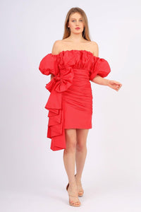 Mini Evening Dress with Ruffled Bow