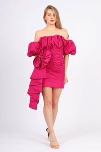 Mini Evening Dress with Ruffled Bow