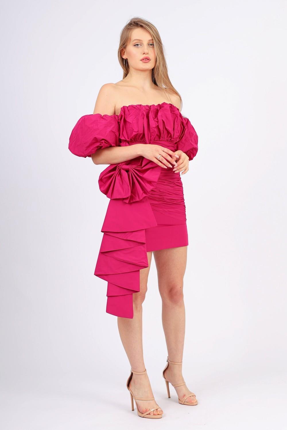 Mini Evening Dress with Ruffled Bow