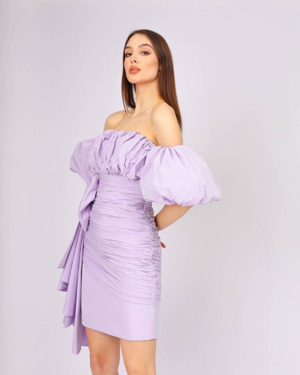 Mini Evening Dress with Ruffled Bow