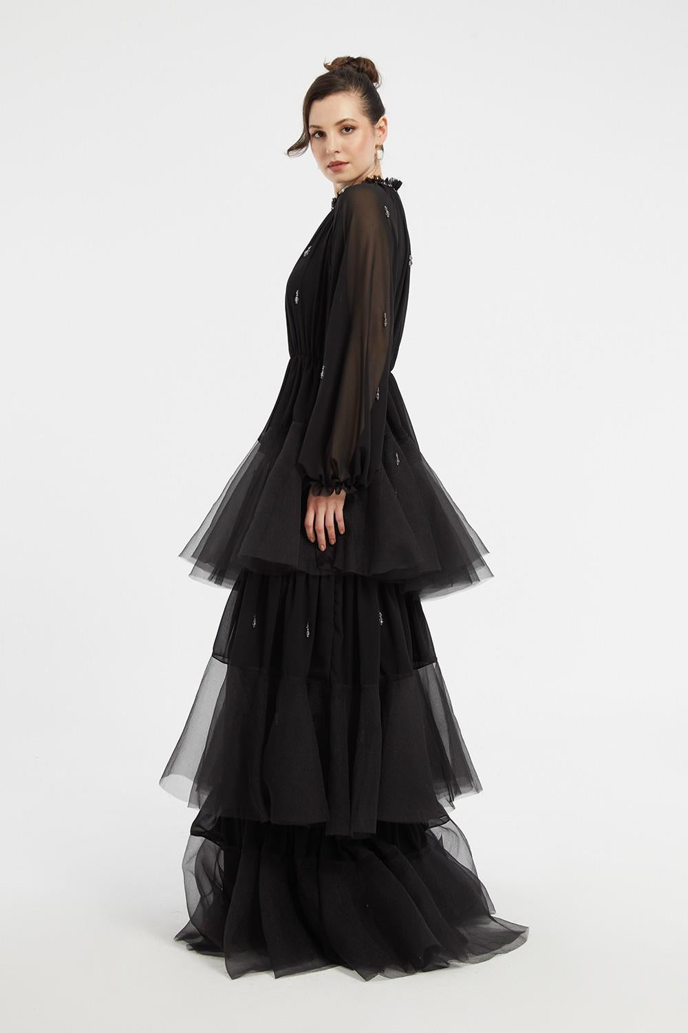 Ruffled Chiffon Long Evening Dress