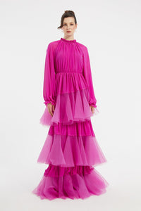 Ruffled Chiffon Long Evening Dress