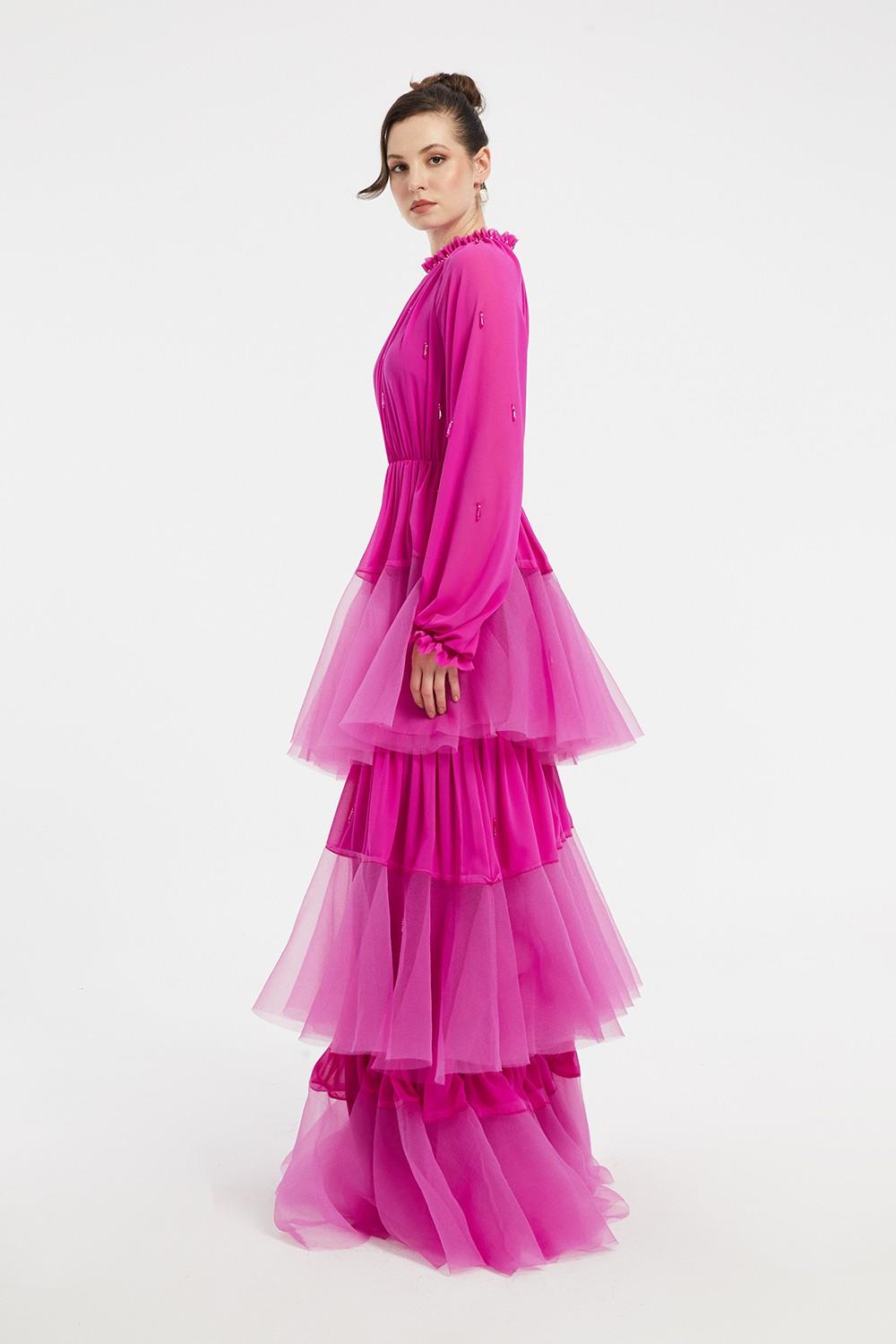 Ruffled Chiffon Long Evening Dress