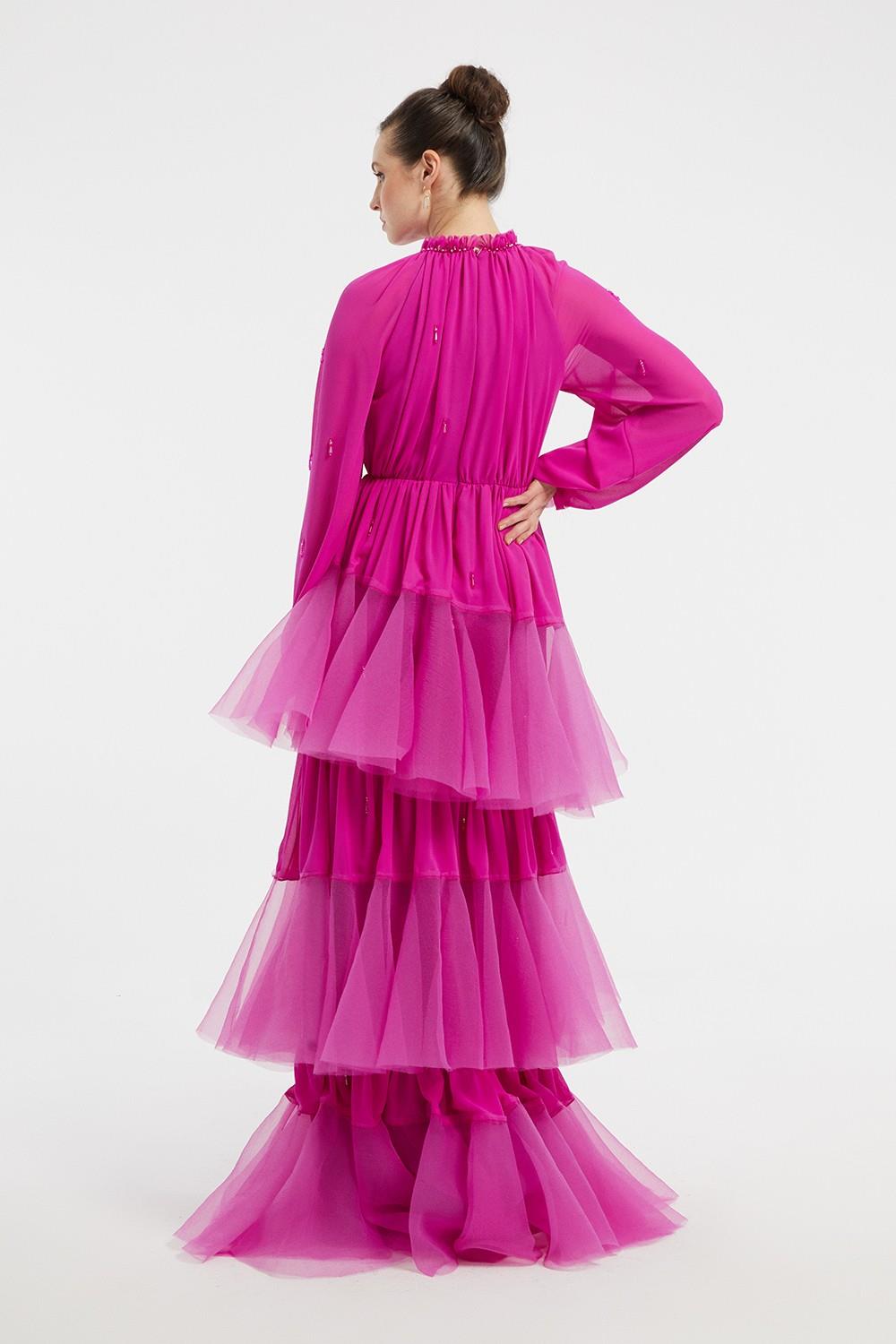 Ruffled Chiffon Long Evening Dress