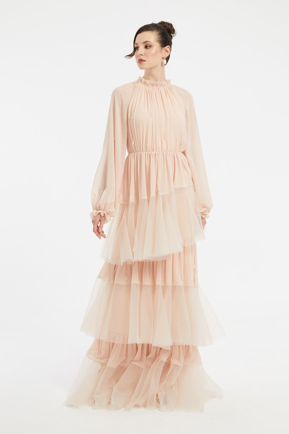 Ruffled Chiffon Long Evening Dress