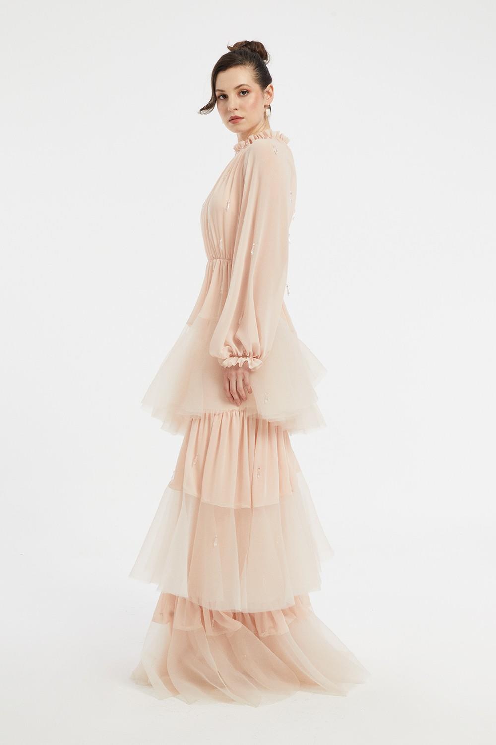 Ruffled Chiffon Long Evening Dress