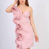 Ruffled Pleated Short Evening Dress - 4003C