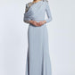 Semi-Embroidered Shoulder Detailed Long Sleeve Long Evening Dress